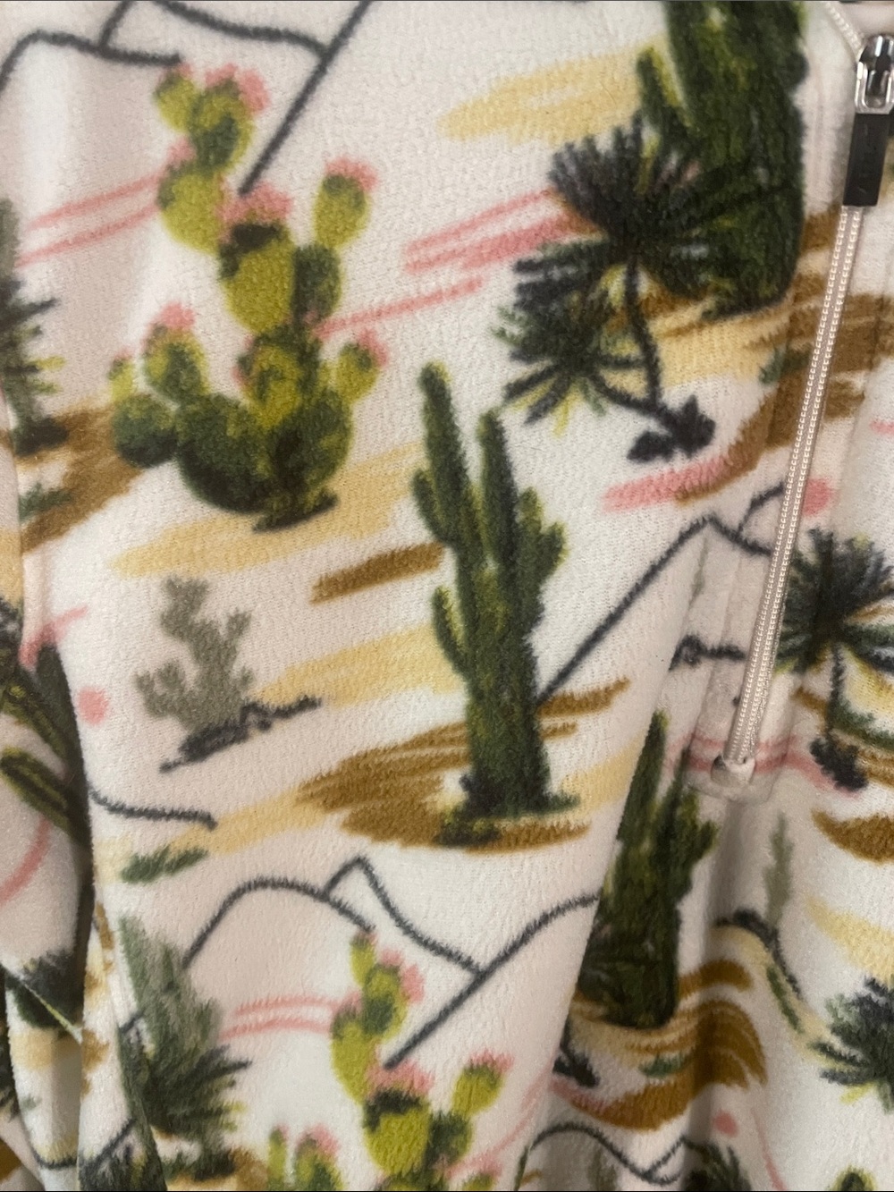 Ariat Cactus Print Half-Zip Fleece - Cream, Green & Pink - Picture 2 of 4